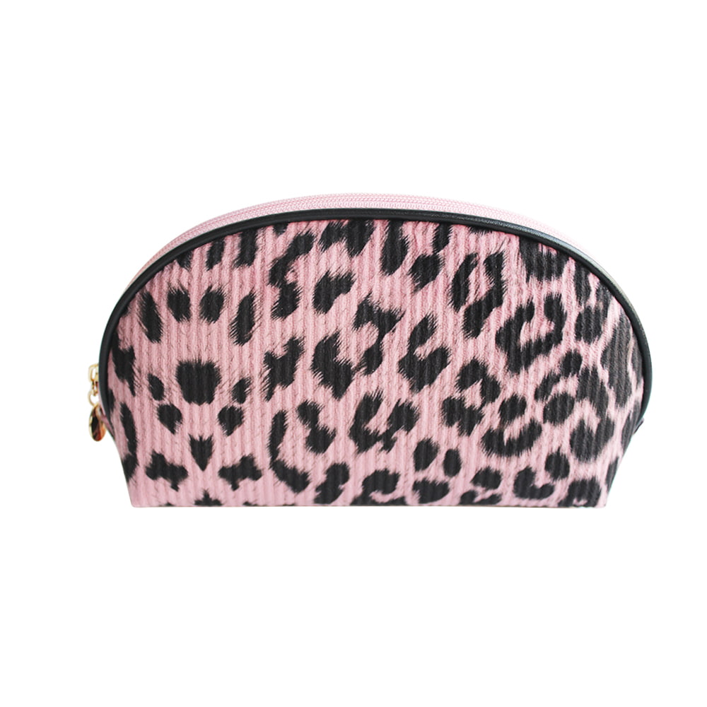 Bolsa de cosméticos portátil con forma de concha con estampado de leopardo 4050