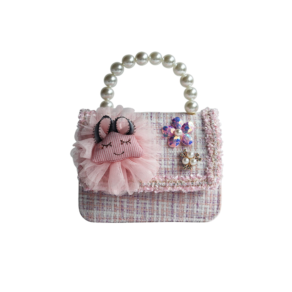 4840 Bolso para niña pequeña con decoración floral de conejo de dibujos animados