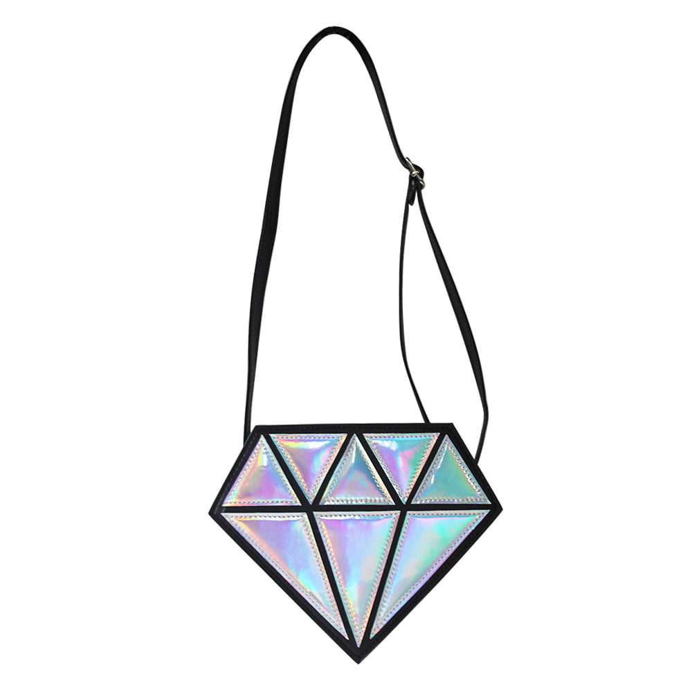 4077 Bolso bandolera de cuero PU con forma de diamante láser