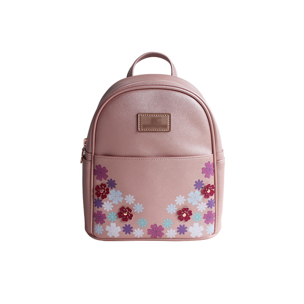 Mochila de mujer con correa ajustable y decoración de flores rosas 4944