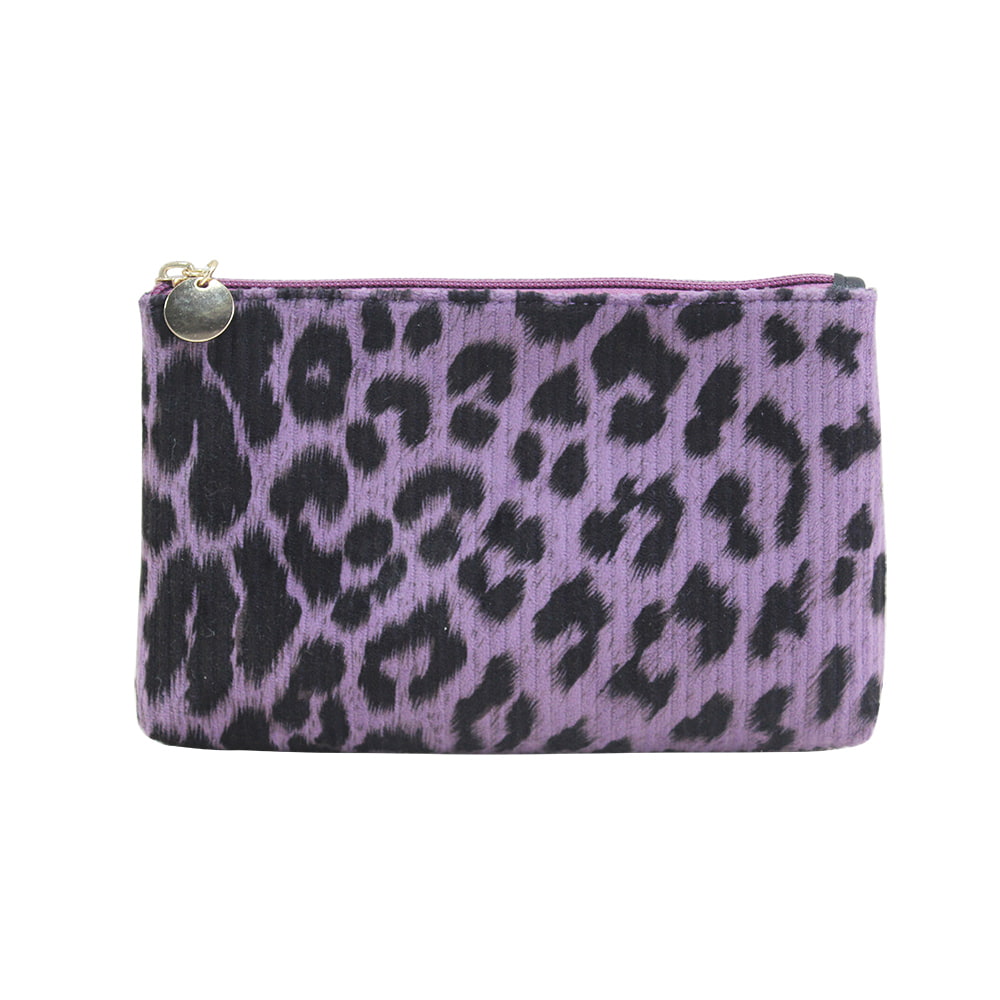 Bolsa de cosméticos de fondo plano con estampado de leopardo morado 2500