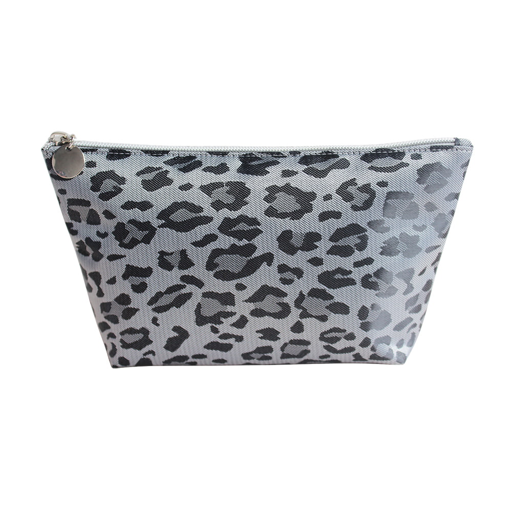 2947 Bolsa de maquillaje de viaje portátil para mujer con estampado de leopardo gris