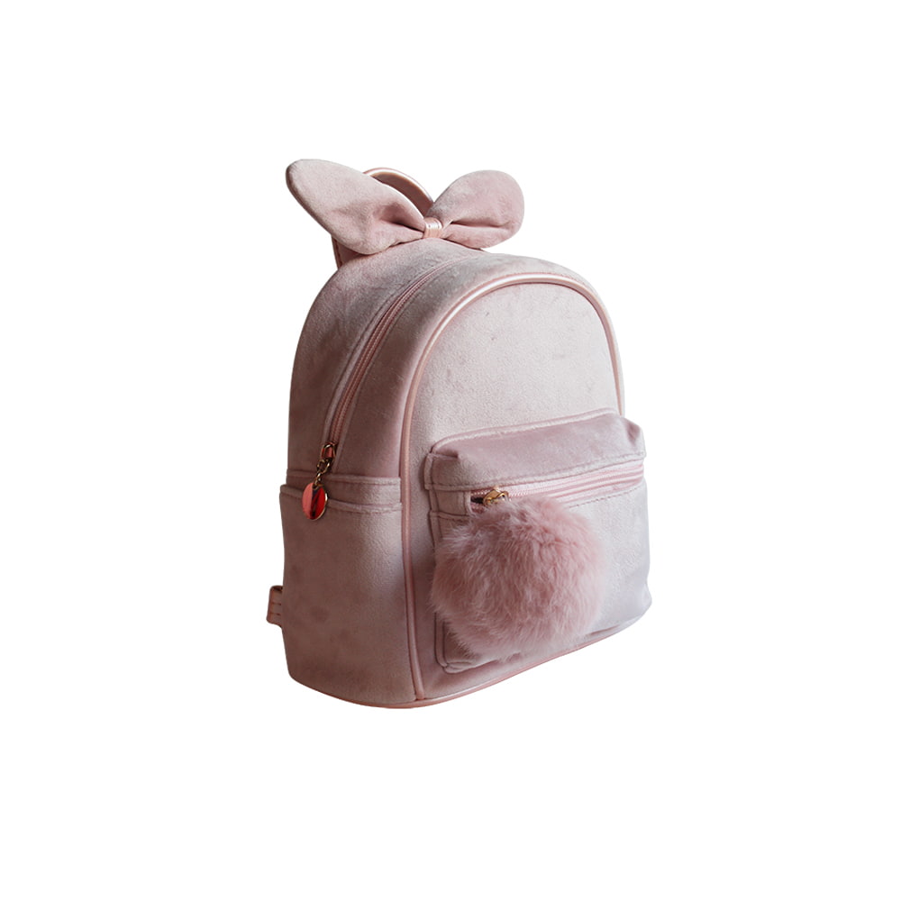 3039 Mochila universitaria de terciopelo con lazo rosa para niñas