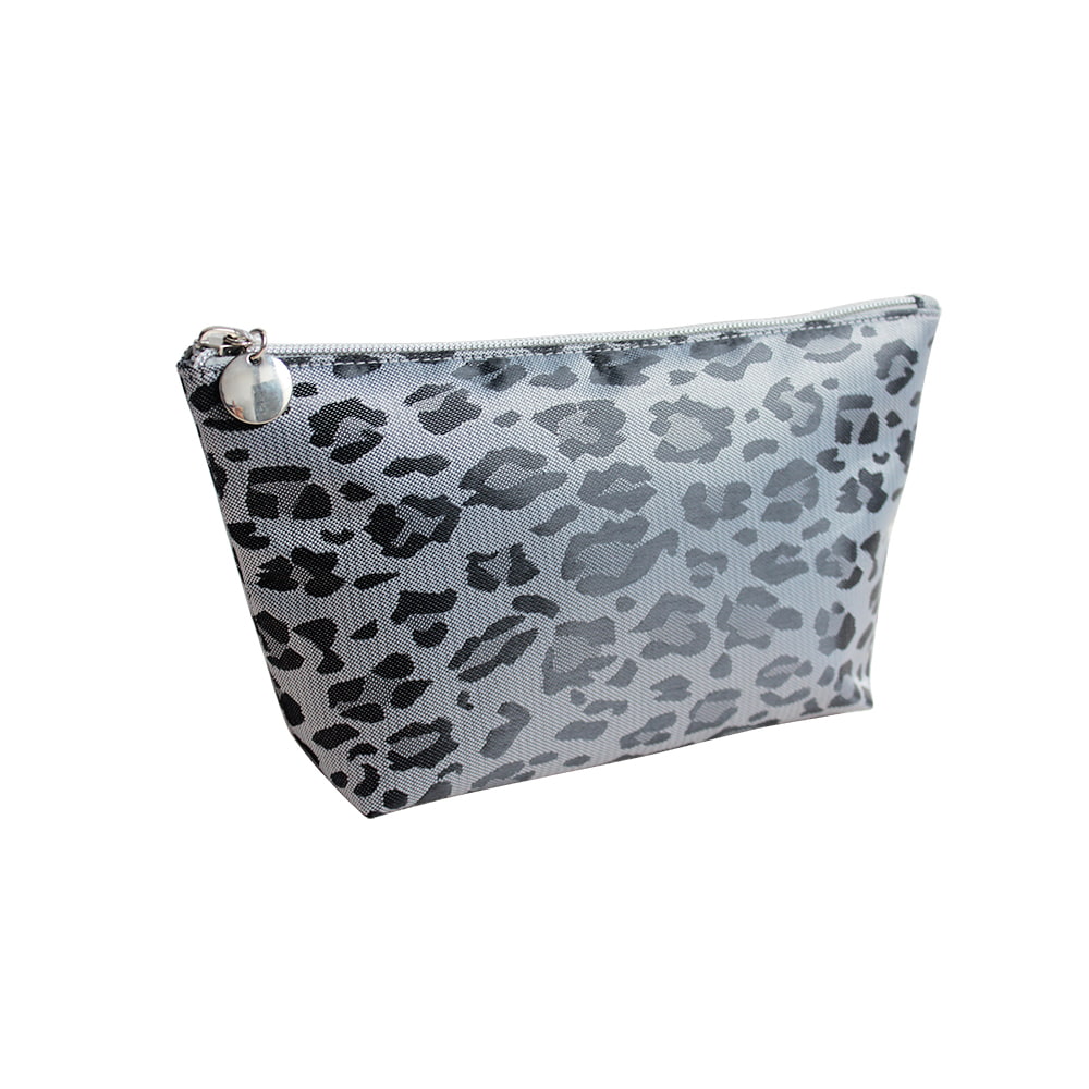 2947 Bolsa de maquillaje de viaje portátil para mujer con estampado de leopardo gris