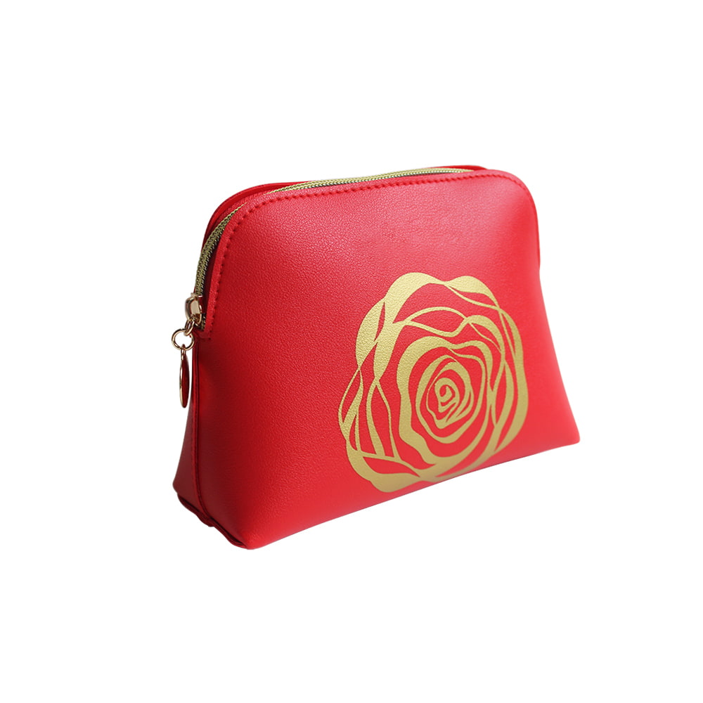 3552 Neceser de maquillaje de viaje de cuero con estampado de rosas doradas