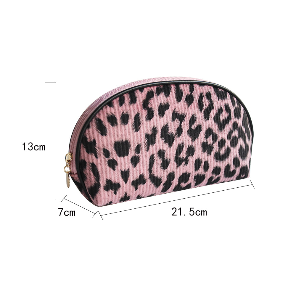 Bolsa de cosméticos portátil con forma de concha con estampado de leopardo 4050