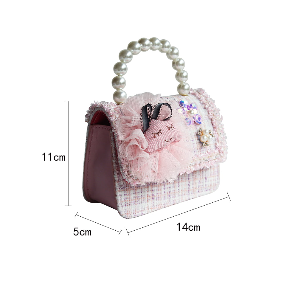 4840 Bolso para niña pequeña con decoración floral de conejo de dibujos animados