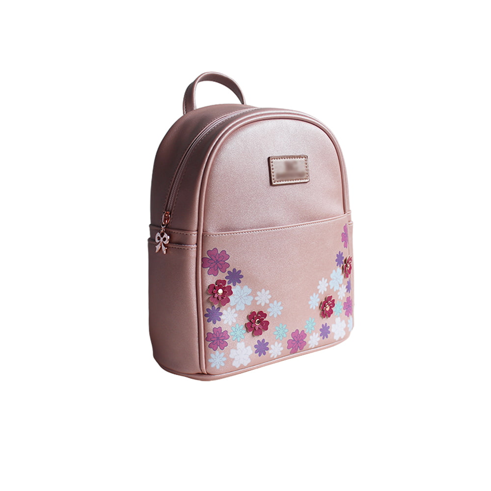 Mochila de mujer con correa ajustable y decoración de flores rosas 4944