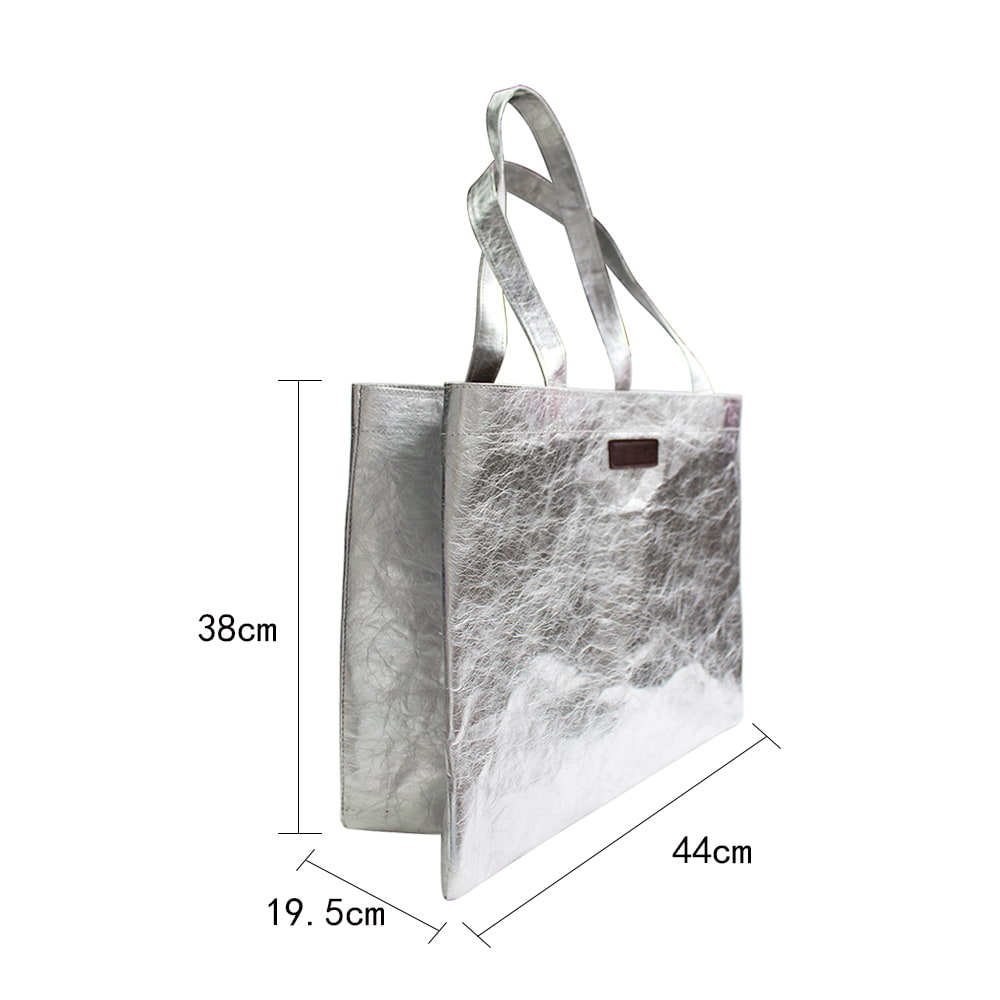 Bolso shopper 4398 de piel laminada gris metalizado