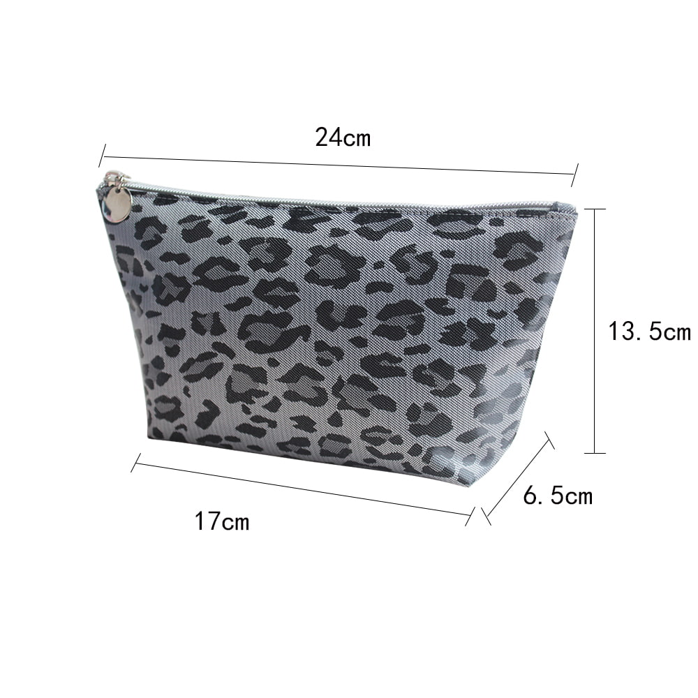 2947 Bolsa de maquillaje de viaje portátil para mujer con estampado de leopardo gris