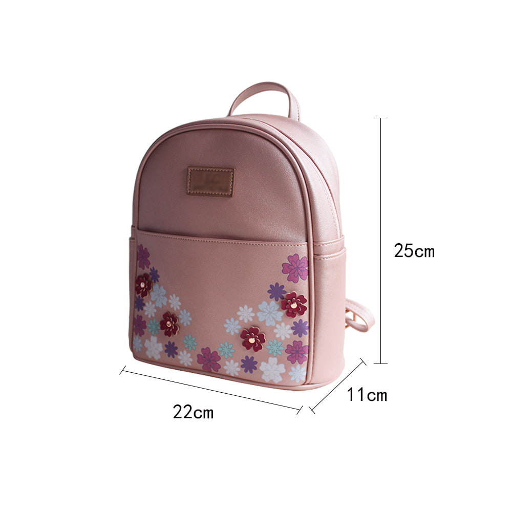 Mochila de mujer con correa ajustable y decoración de flores rosas 4944