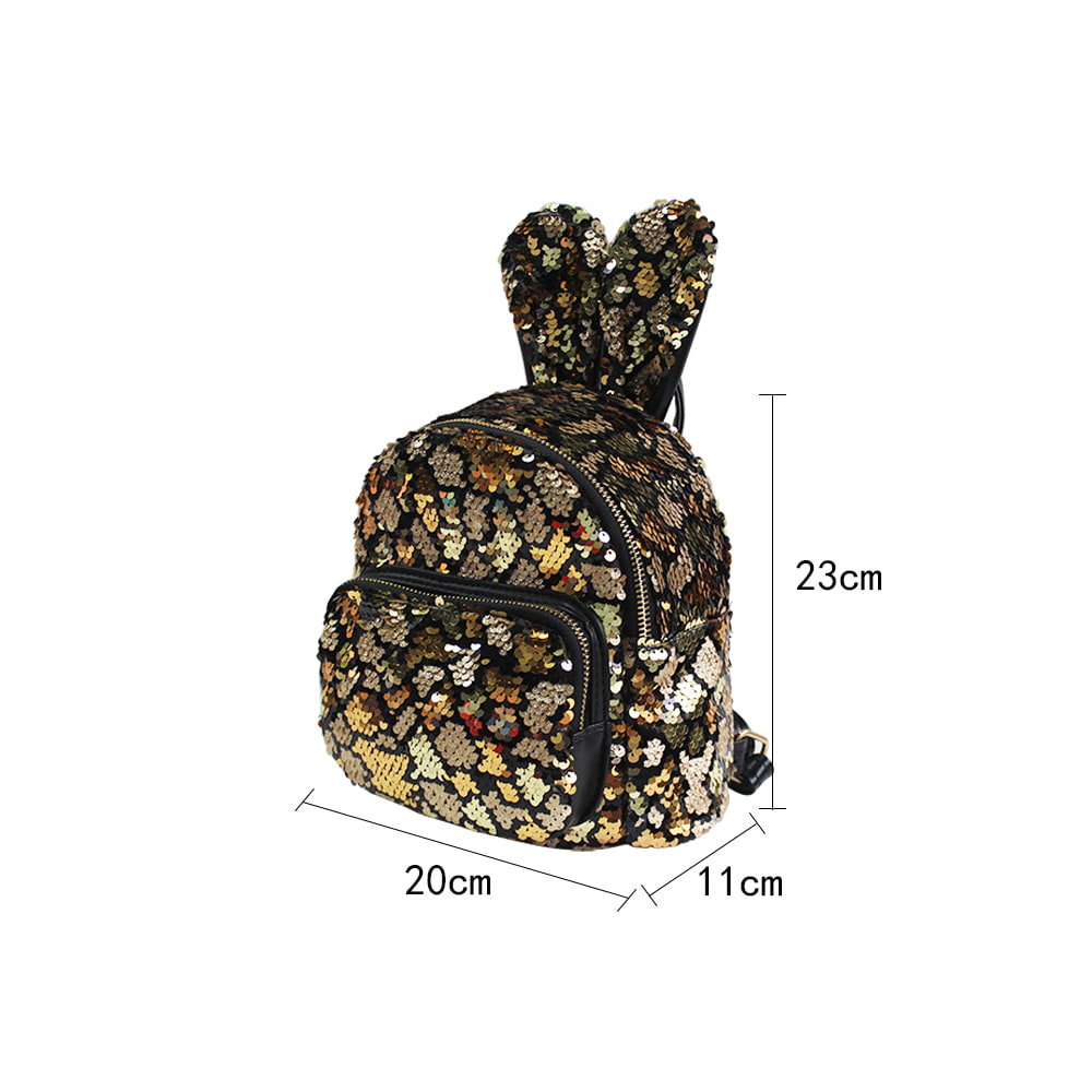 Mochila informal para mujer con lentejuelas y orejas de conejo negras doradas 8834