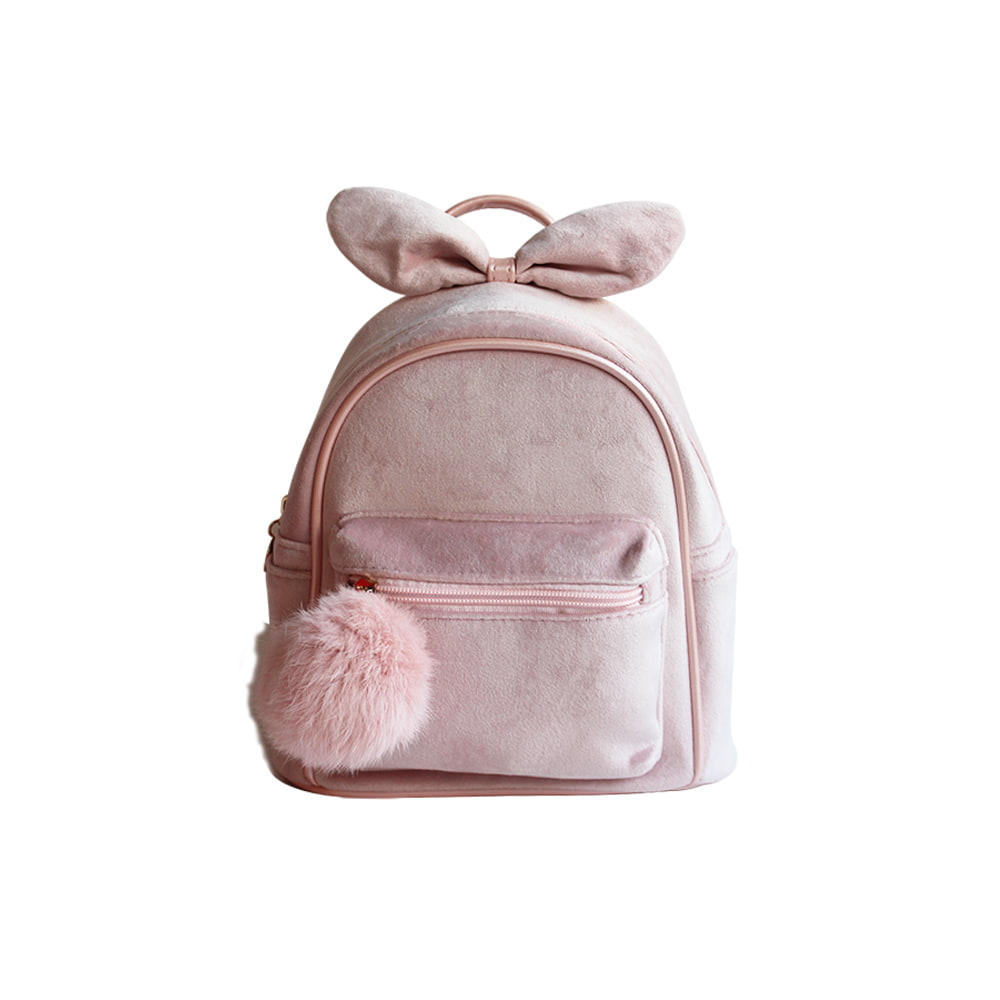 3039 Mochila universitaria de terciopelo con lazo rosa para niñas