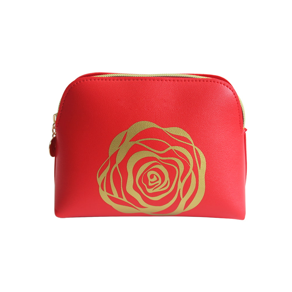 3552 Neceser de maquillaje de viaje de cuero con estampado de rosas doradas