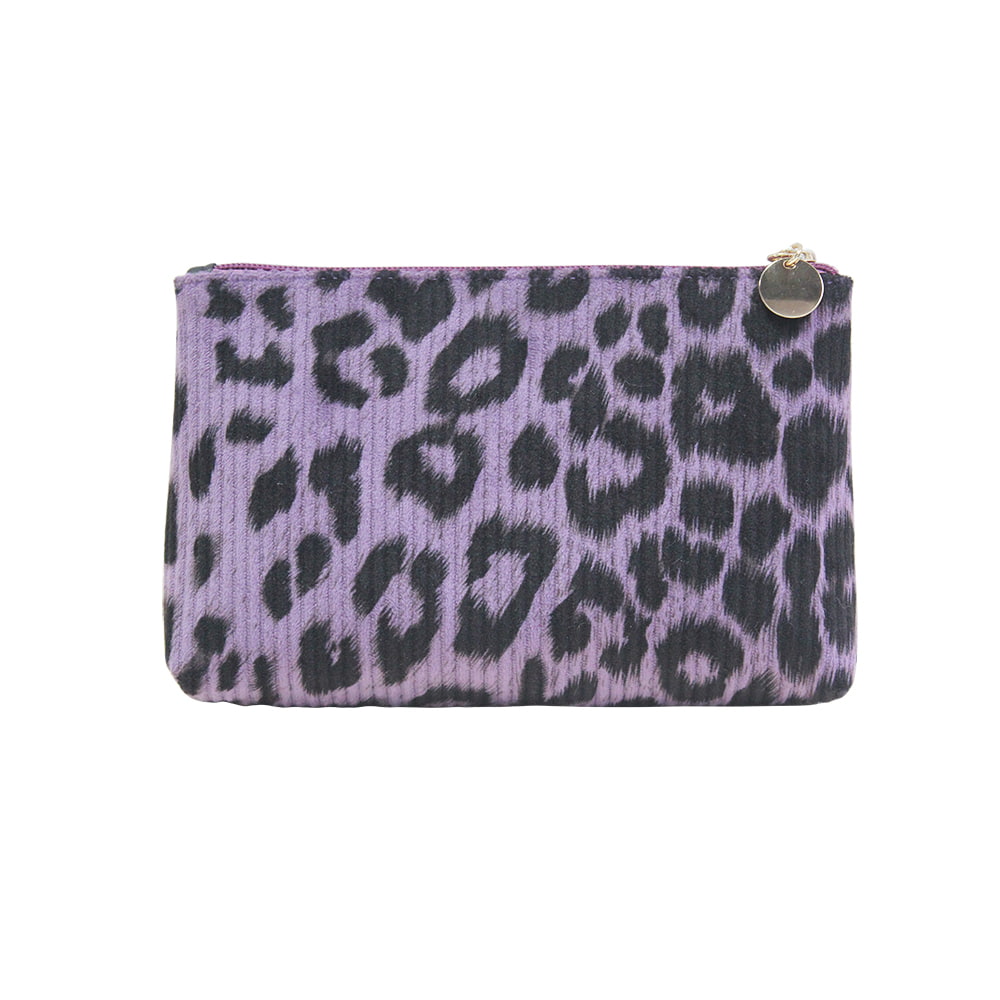 Bolsa de cosméticos de fondo plano con estampado de leopardo morado 2500