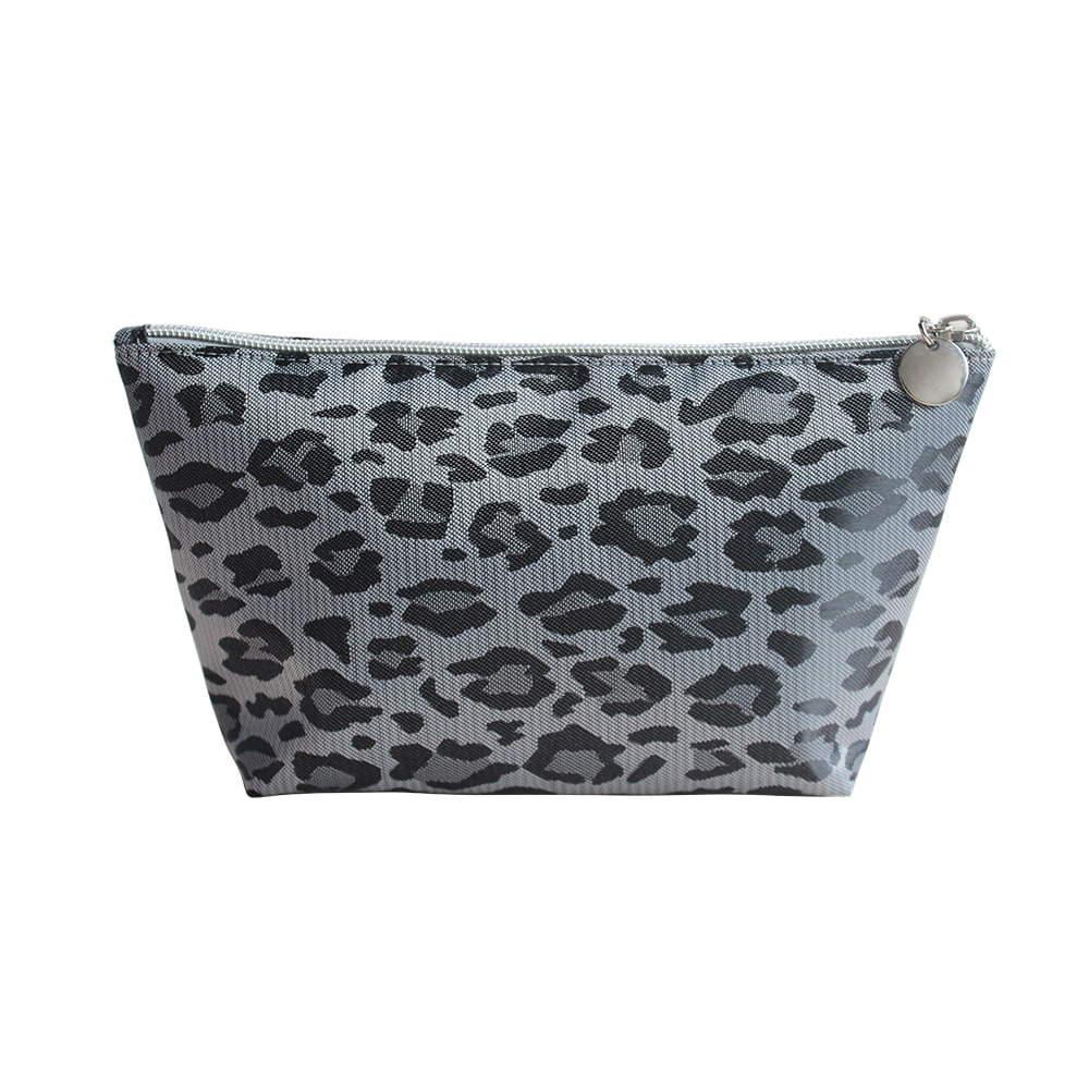 2947 Bolsa de maquillaje de viaje portátil para mujer con estampado de leopardo gris