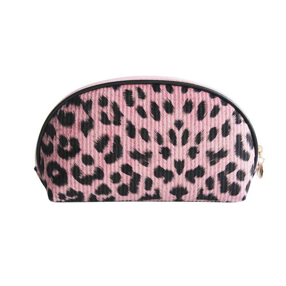 Bolsa de cosméticos portátil con forma de concha con estampado de leopardo 4050