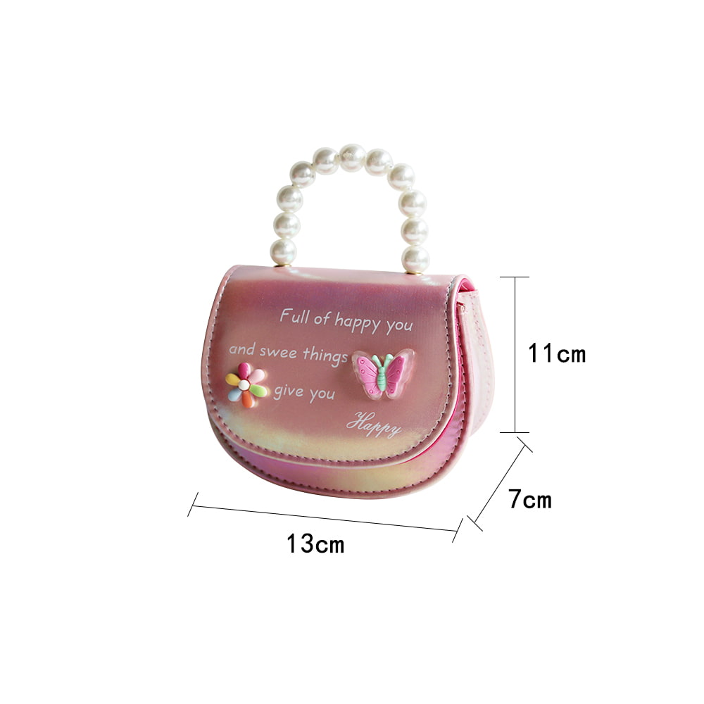 4088 Bolso para niños con perlas y flores de cuero PU para fiesta y mariposas