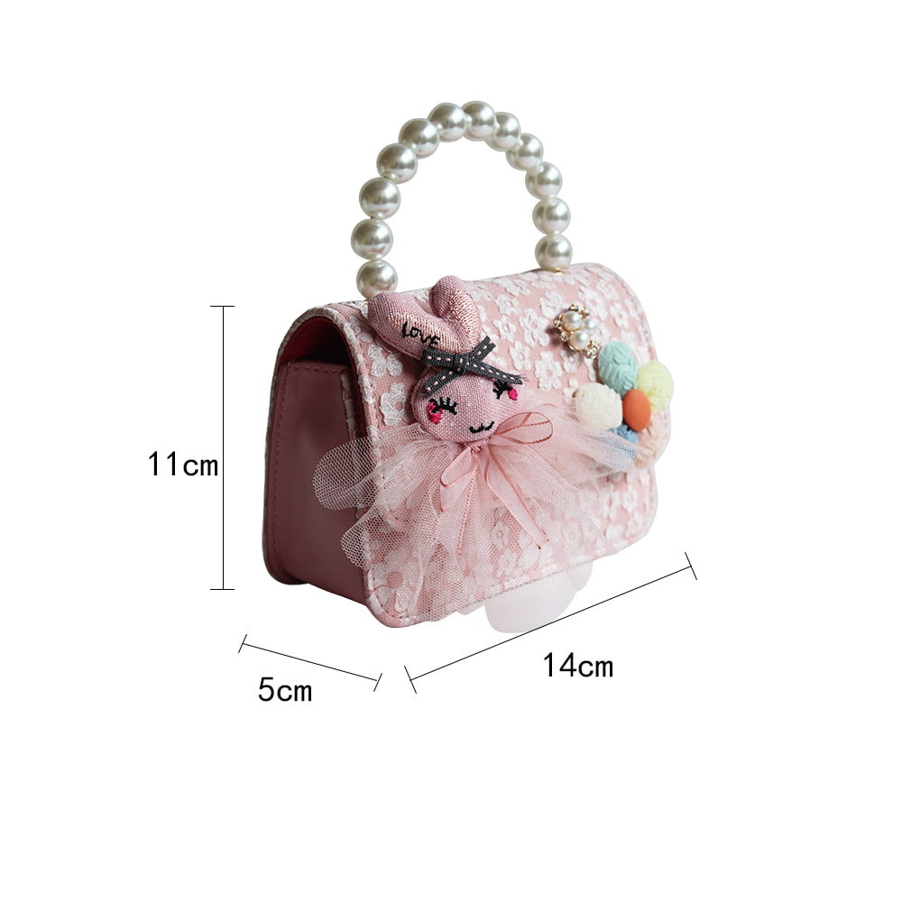 4838 Bolso de mano con perlas y flores en 3D de conejito de dibujos animados