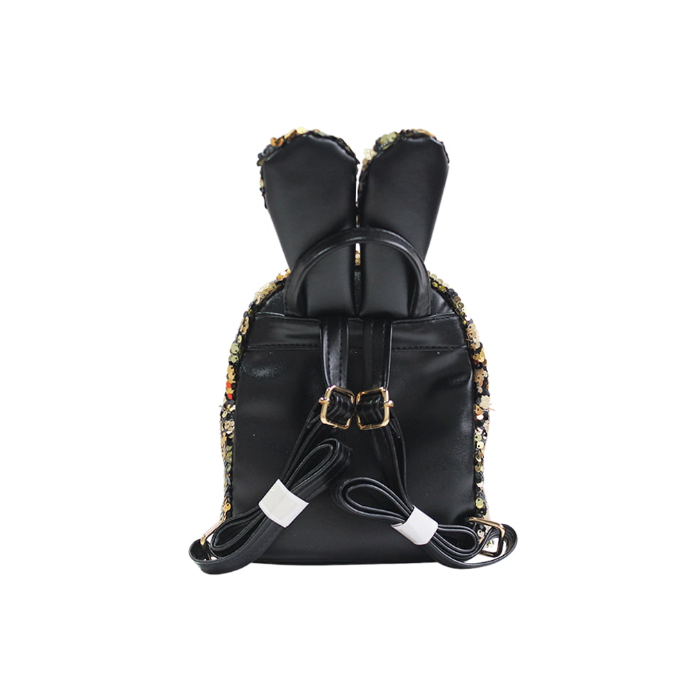 Mochila informal para mujer con lentejuelas y orejas de conejo negras doradas 8834