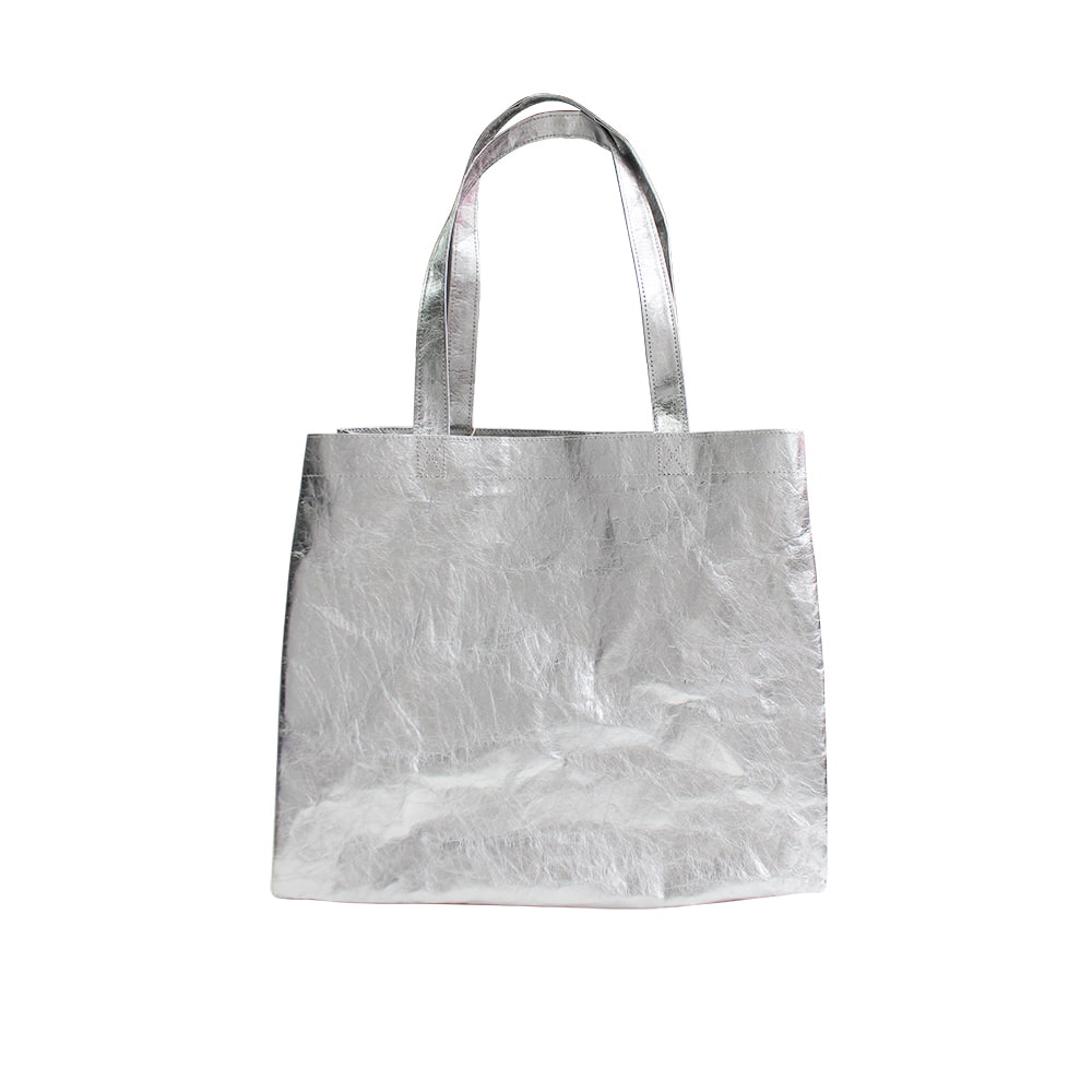 Bolso shopper 4398 de piel laminada gris metalizado