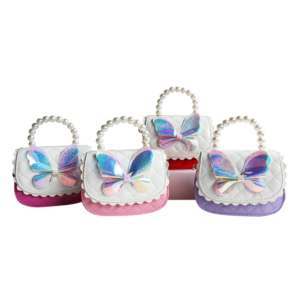 4102 Bolso monedero de PU para niñas pequeñas con mariposa láser