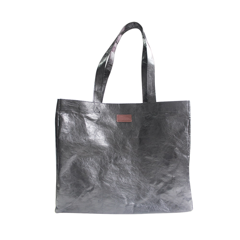 Bolso shopper 4398 de piel laminada gris metalizado