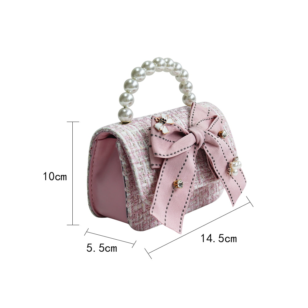 3102 Bolso pequeño con lazo y perlas para niñas lindas con cadena