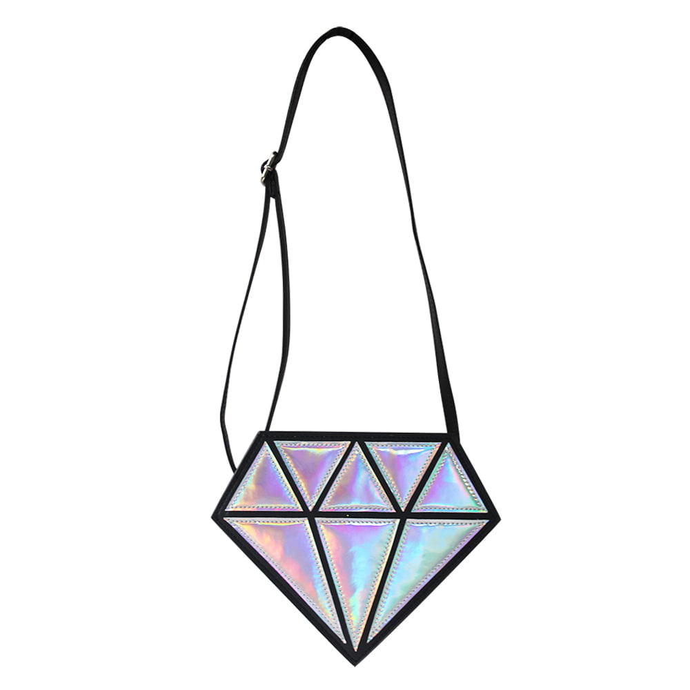 4077 Bolso bandolera de cuero PU con forma de diamante láser