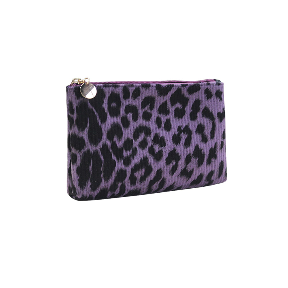 Bolsa de cosméticos de fondo plano con estampado de leopardo morado 2500