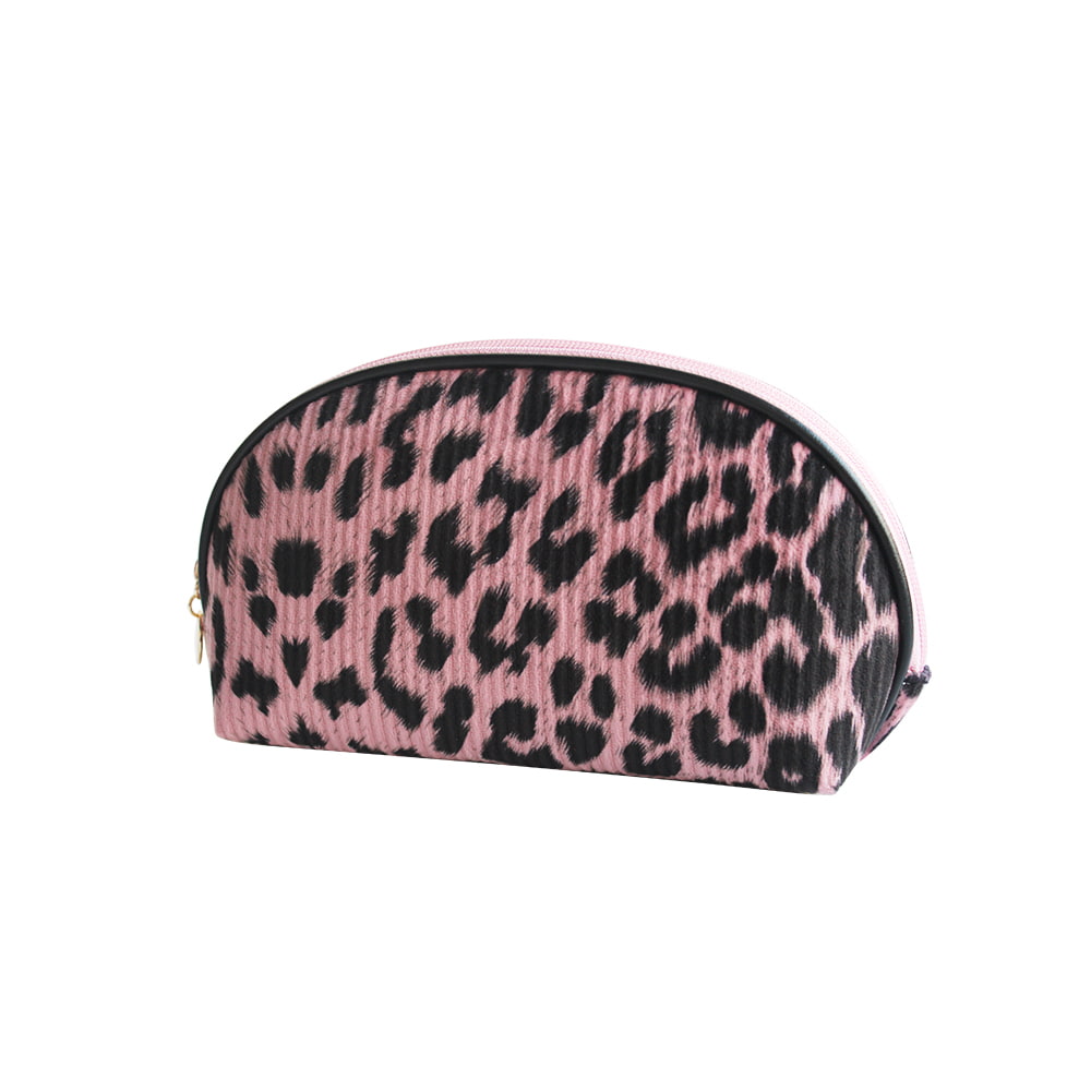 Bolsa de cosméticos portátil con forma de concha con estampado de leopardo 4050