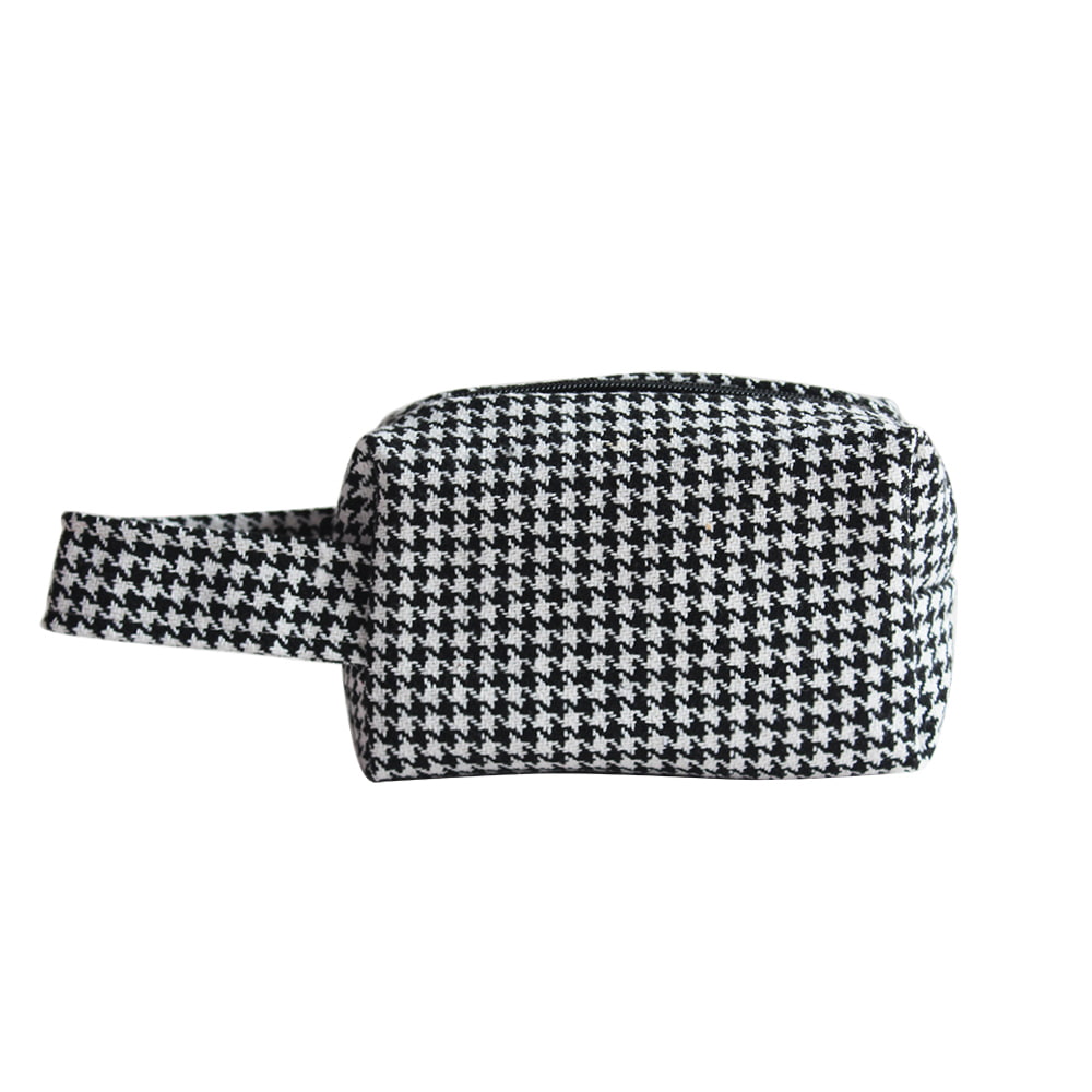 BD-GM12-1 Bolsa clásica de almacenamiento de cosméticos de tweed con diseño de pata de gallo