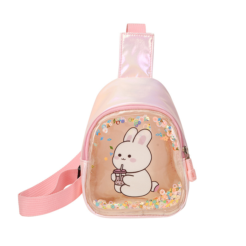 BD-GM19 Bolso de pecho para niñas de PU transparente brillante con estampado de conejo de dibujos animados