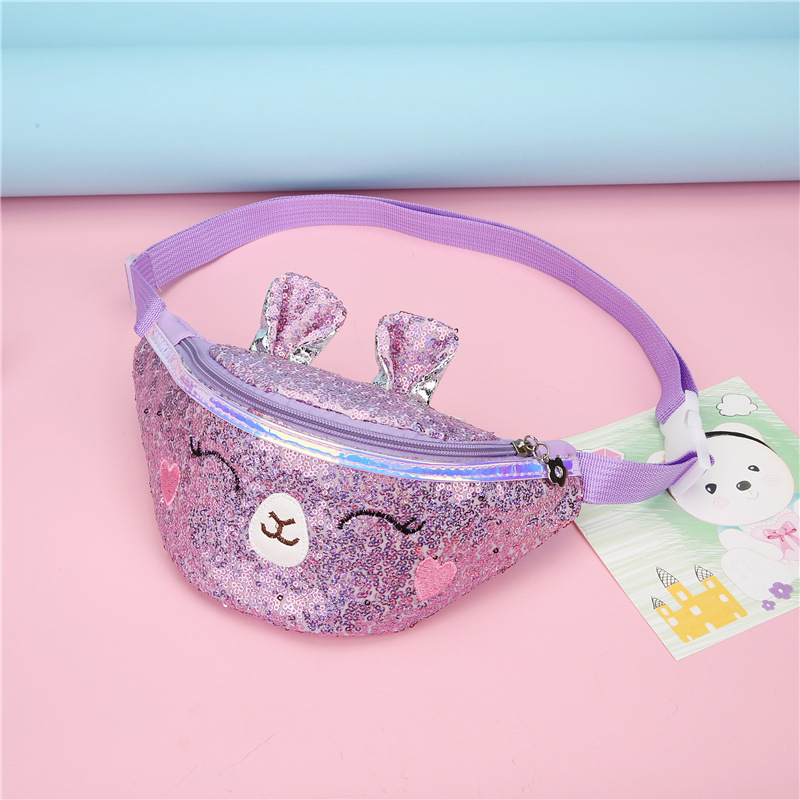 BD-GM26 Riñonera de viaje para niñas con lentejuelas brillantes y estampado de gato