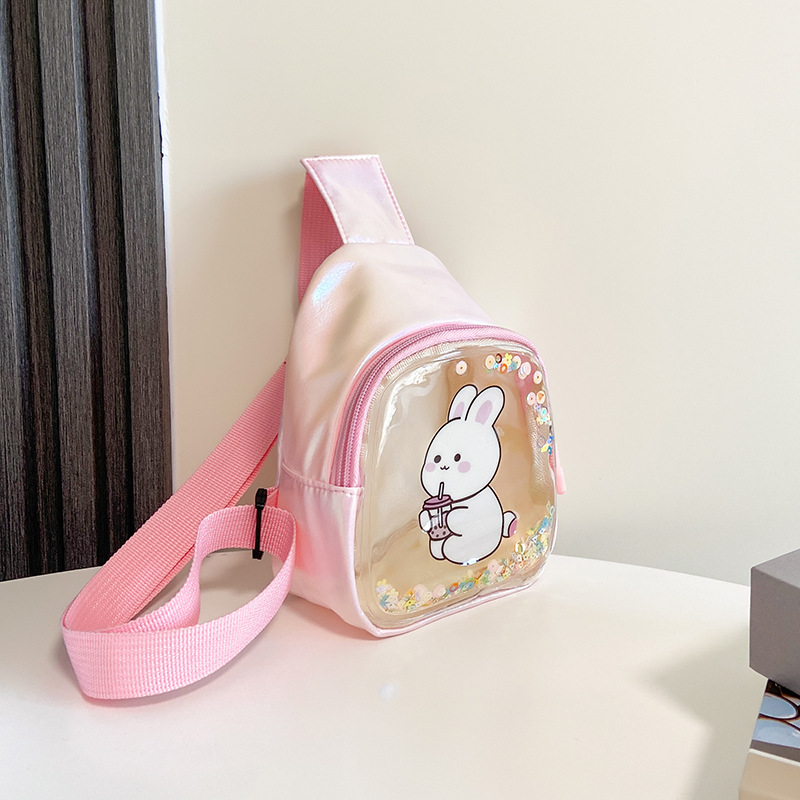 BD-GM19 Bolso de pecho para niñas de PU transparente brillante con estampado de conejo de dibujos animados