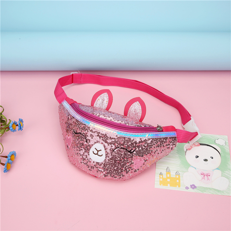 BD-GM26 Riñonera de viaje para niñas con lentejuelas brillantes y estampado de gato