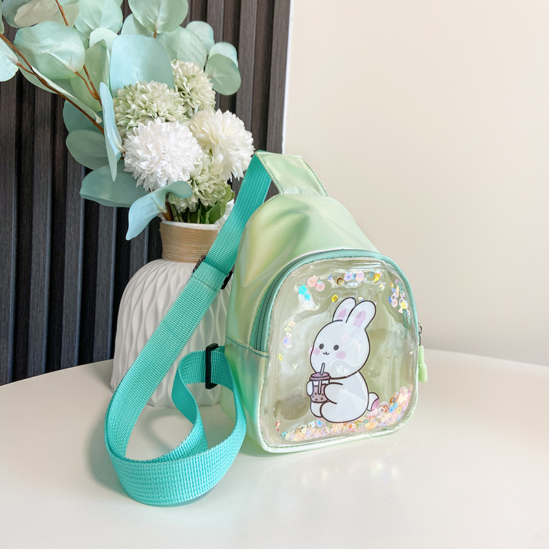 BD-GM19 Bolso de pecho para niñas de PU transparente brillante con estampado de conejo de dibujos animados