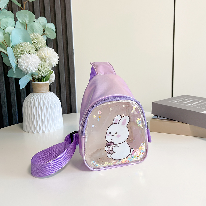 BD-GM19 Bolso de pecho para niñas de PU transparente brillante con estampado de conejo de dibujos animados