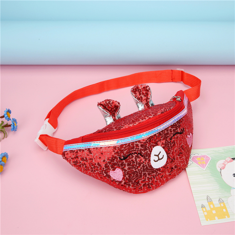 BD-GM26 Riñonera de viaje para niñas con lentejuelas brillantes y estampado de gato