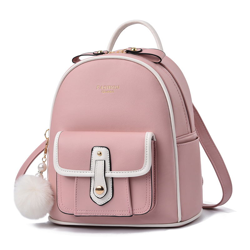 Mochila de viaje para mujer de cuero PU con mini pompón BD-GM132