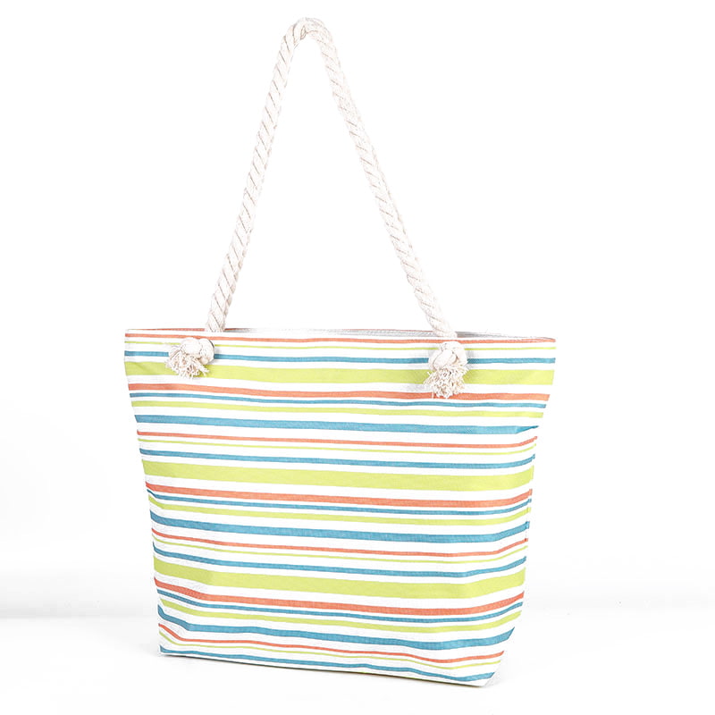 BD-GM35 Bolso de mano de playa de lona con estampado de rayas multicolor para niñas