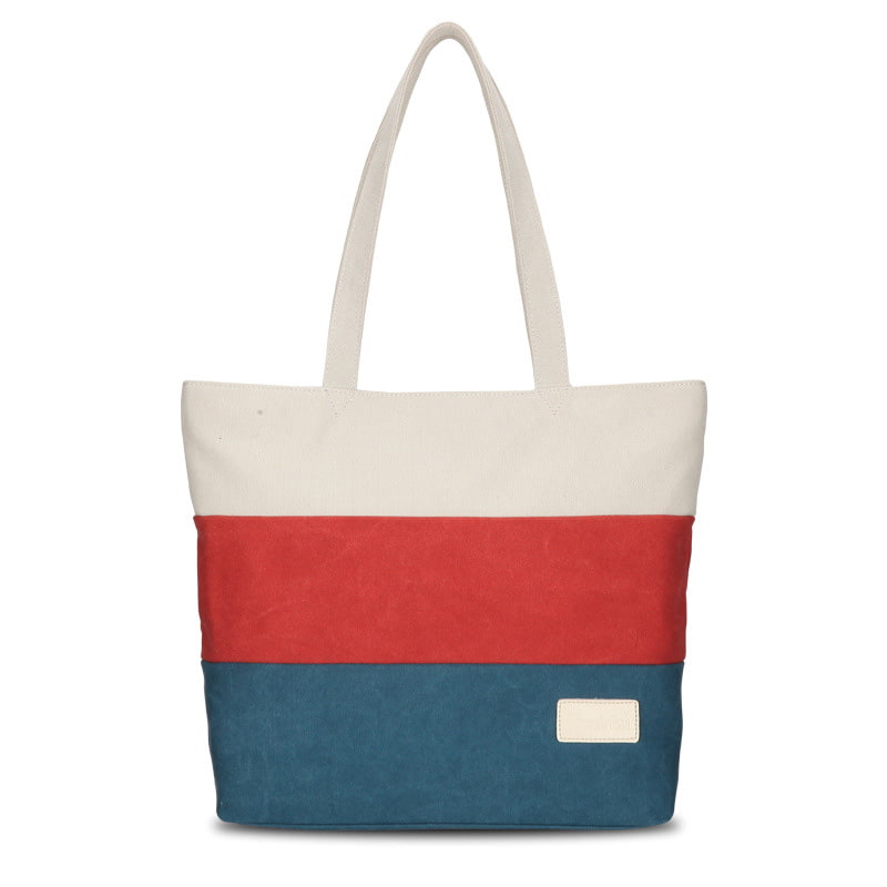 BD-GM33 Bolso tote de playa para vacaciones de lona tricolor para mujer