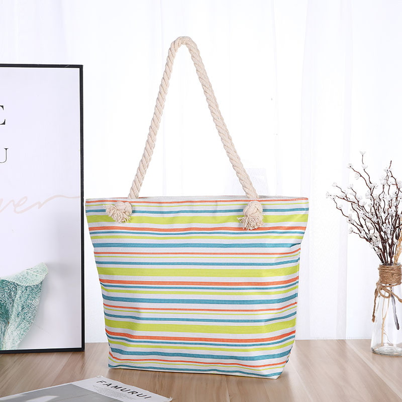 BD-GM35 Bolso de mano de playa de lona con estampado de rayas multicolor para niñas