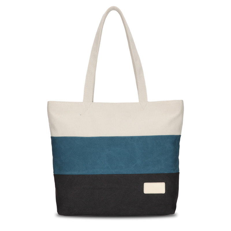 BD-GM33 Bolso tote de playa para vacaciones de lona tricolor para mujer