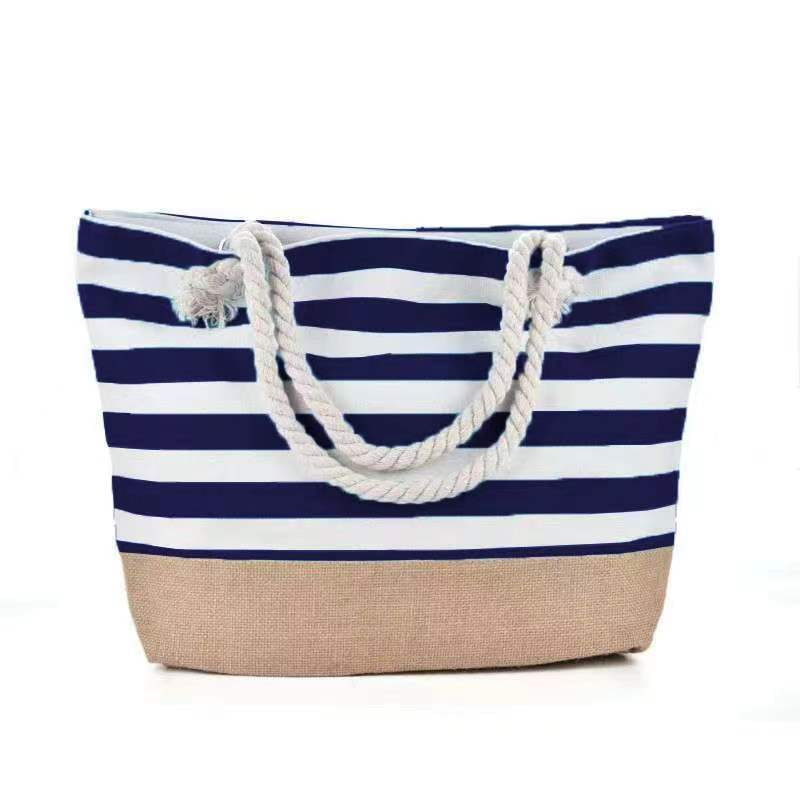 BD-GM29 Bolso tote de playa simple de gran capacidad de lona a rayas