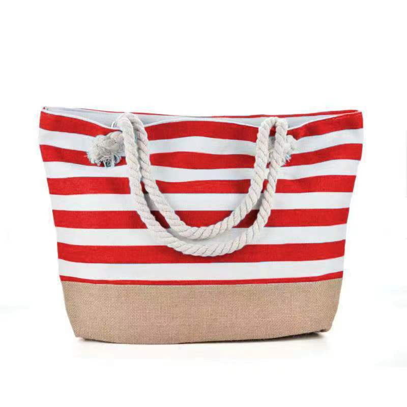 BD-GM29 Bolso tote de playa simple de gran capacidad de lona a rayas