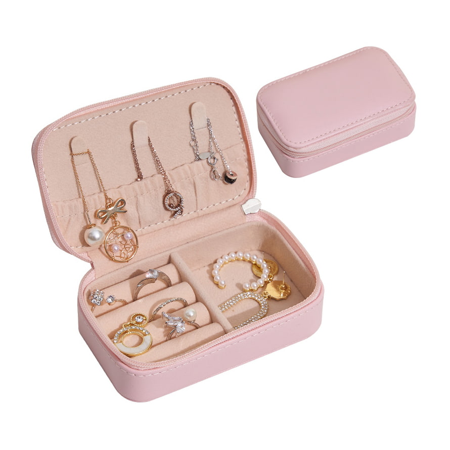 BD-GM57 Mini caja de almacenamiento con cremallera para joyería de viaje de cuero PU